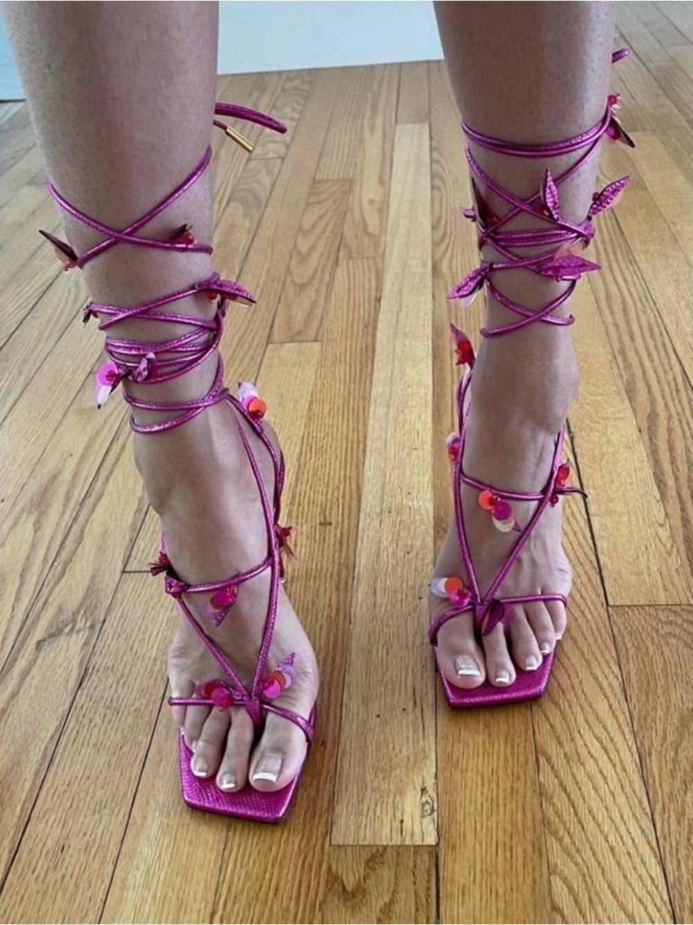 Versace karung leaf ankle strap sandals heels